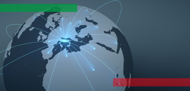Shipments to the whole world from Italy. Image of the world with illuminated connections.