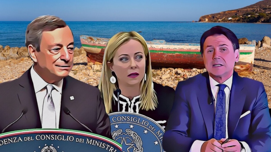 Draghi Meloni Conte morti in mare