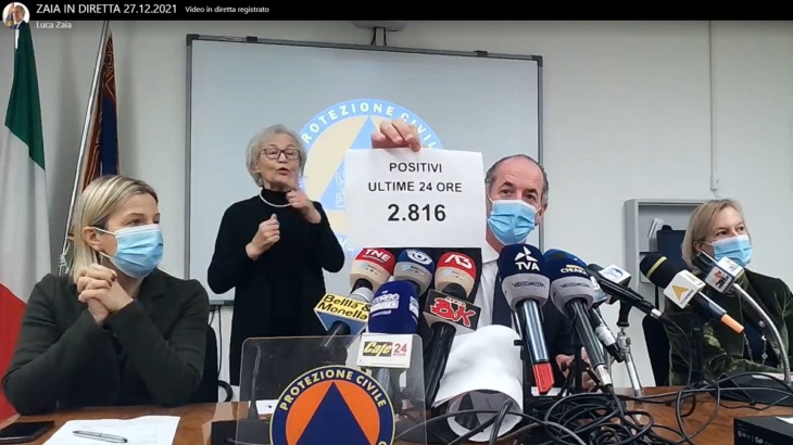 Conferenza stampa del governatore del Veneto Luca Zaia durante la pandemia