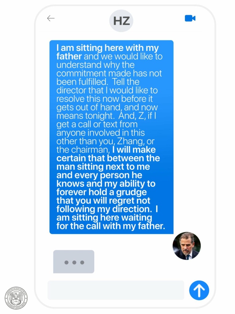 Il messaggio WhatsApp di Hunter Biden al socio cinese Henry Zhao