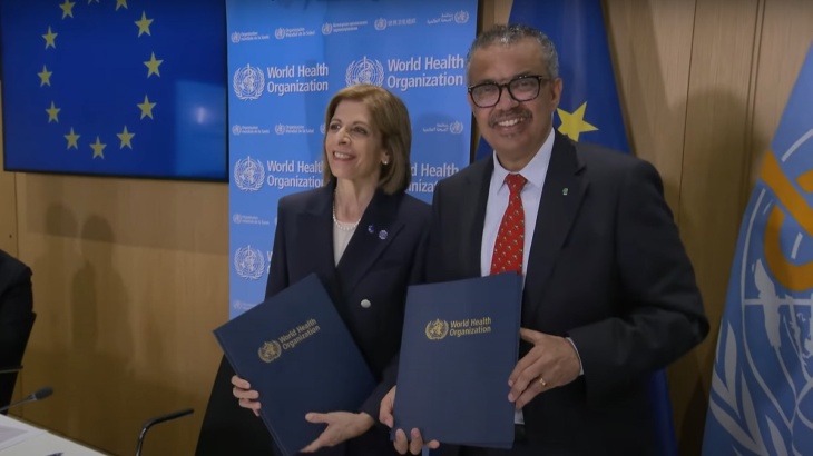 La commissaria europea Kyriakides e il presidente dell'OMS Tedros Ghebreyesus