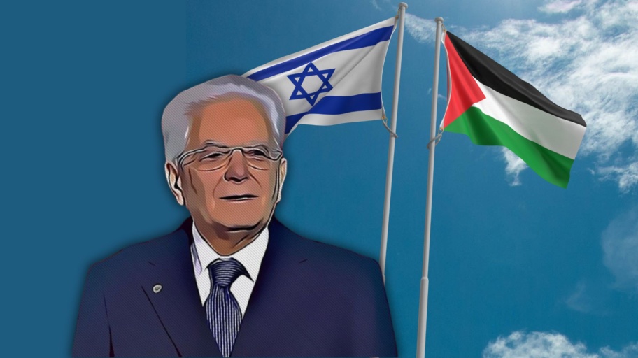 Sergio Mattarella e le bandiere di Israele e Palestina