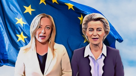 UE Giordia Meloni e Ursula von der Leyen