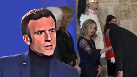 Macron g7 baciamano Meloni