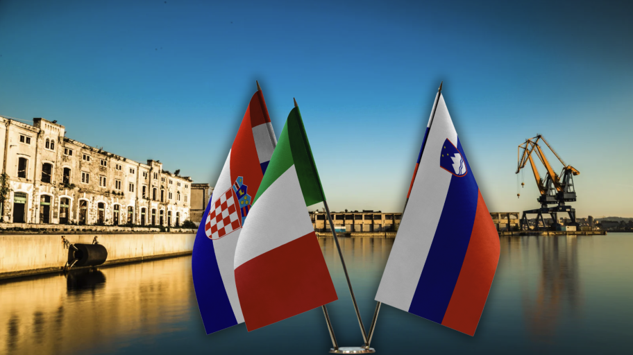 porto trieste, bandiere Italia, Croazia e Slovenia