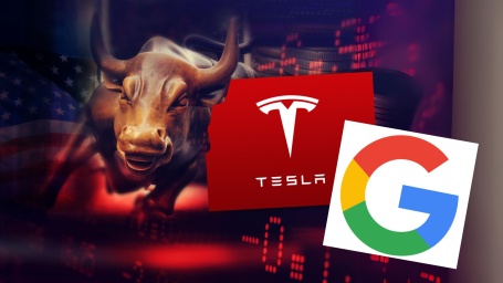 logo tesla e google, borsa finanza