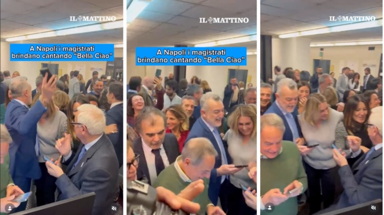 A Napoli i magistrati brindano e cantano “Bella Ciao”. Cori choc contro Meloni